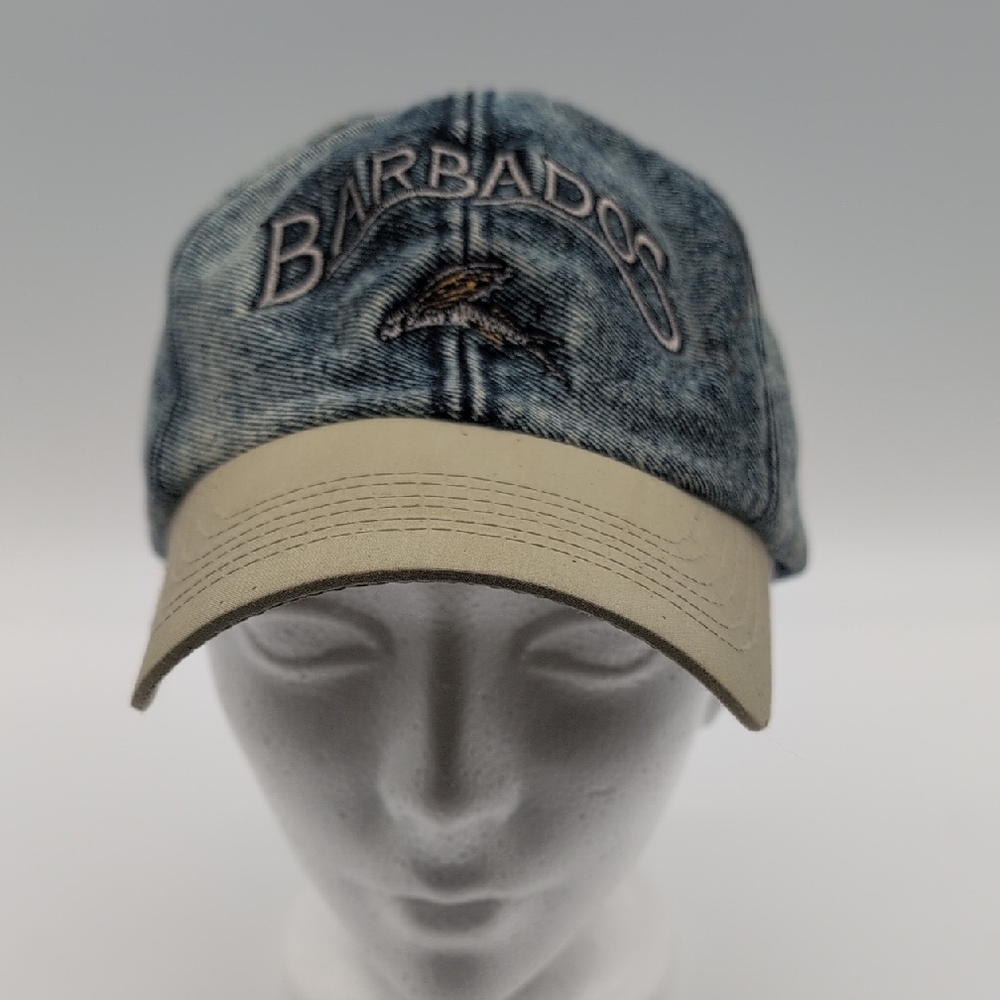 Blue Denim Cap with Tan Visor With Barbados  And Flyingfish On Front